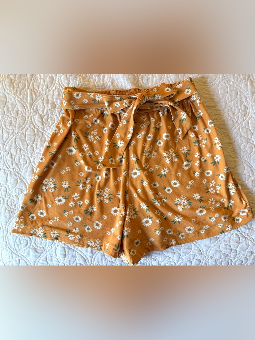 Girl's Fall Floral Mustard Belted Tie Pull On Shorts